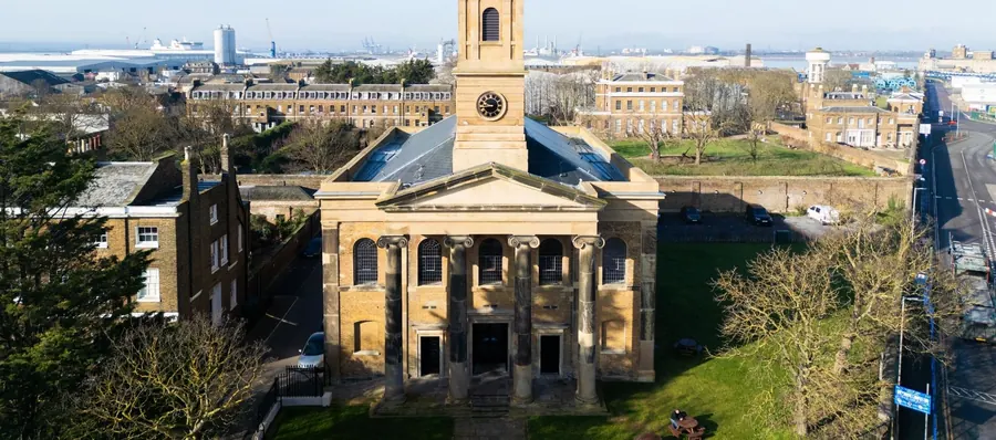 Sheerness Dockyard Church from the air
